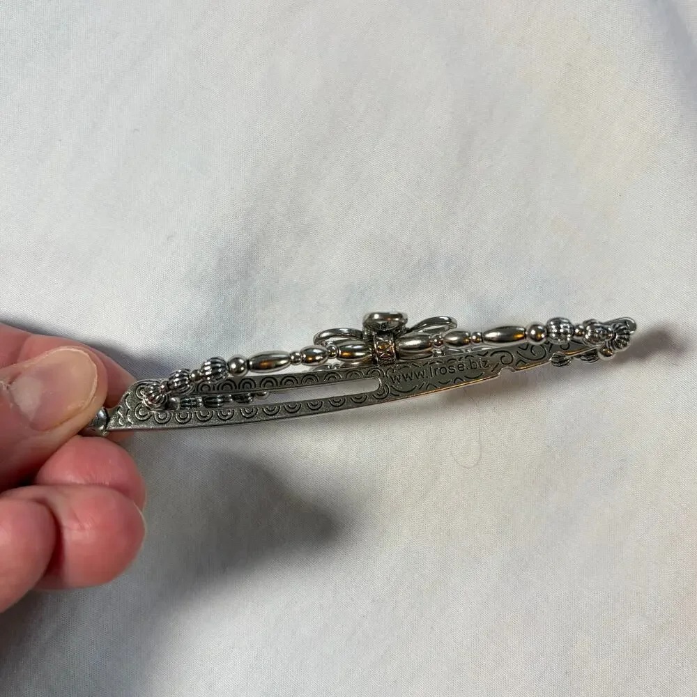 Lilla Rose silver flexi beaded hair clip, celtic cross with engraved fastener.